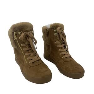 Guess Brown Faux Suede Wedge Combat Boots Women's Size 11 Preowned